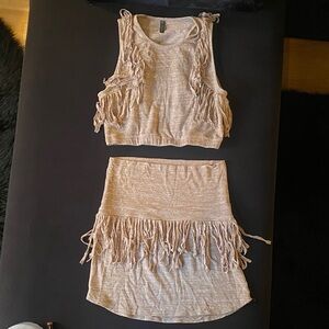 Riller & Fount Beige Fringe 2piece skirt and top set 1/S so cute for summer